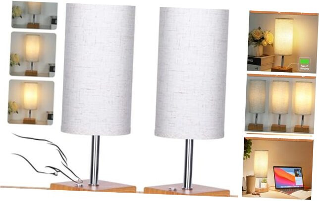 Rechargeable 12-Inch Flaxen Cordless Table Lamp with Touch Dimming Control