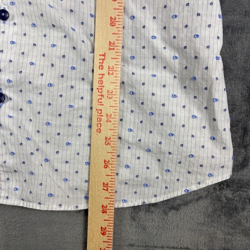 Jared Lang Men’s Medium Shirt White Blue Dot Stripe Short Sleeve Casual Floral - Picture 10 of 13