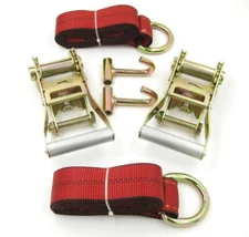 6pc RED Lasso Strap 2" Ratchet J Finger Hook Tow Truck Wheel Lift Tie Down Strap