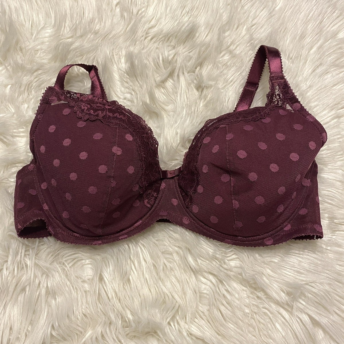 Adore Me 38DDD Bra Purple Polka Dot Lined Underwire Back Closure