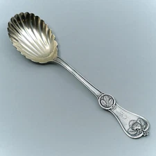 Strawberry by Durgin Coin Silver 6 7/8" Preserve Spoon Monogrammed "AVED"