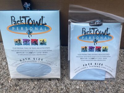 2 PACKTOWL Personal Towels, Bath Size plus Face Size. Blue New