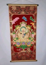 Hanging Wall Banner Scroll Buddhist Figure Buddha God 14" x 31"