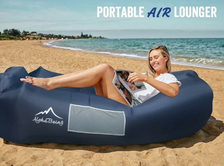 ALPHABEING INFLATABLE LOUNGER NAVY BLUE BEST HIKING CAMPING SOFA