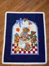 Baby Quilt Teddy Bear Family Tea Party 43.5  X 36   New
