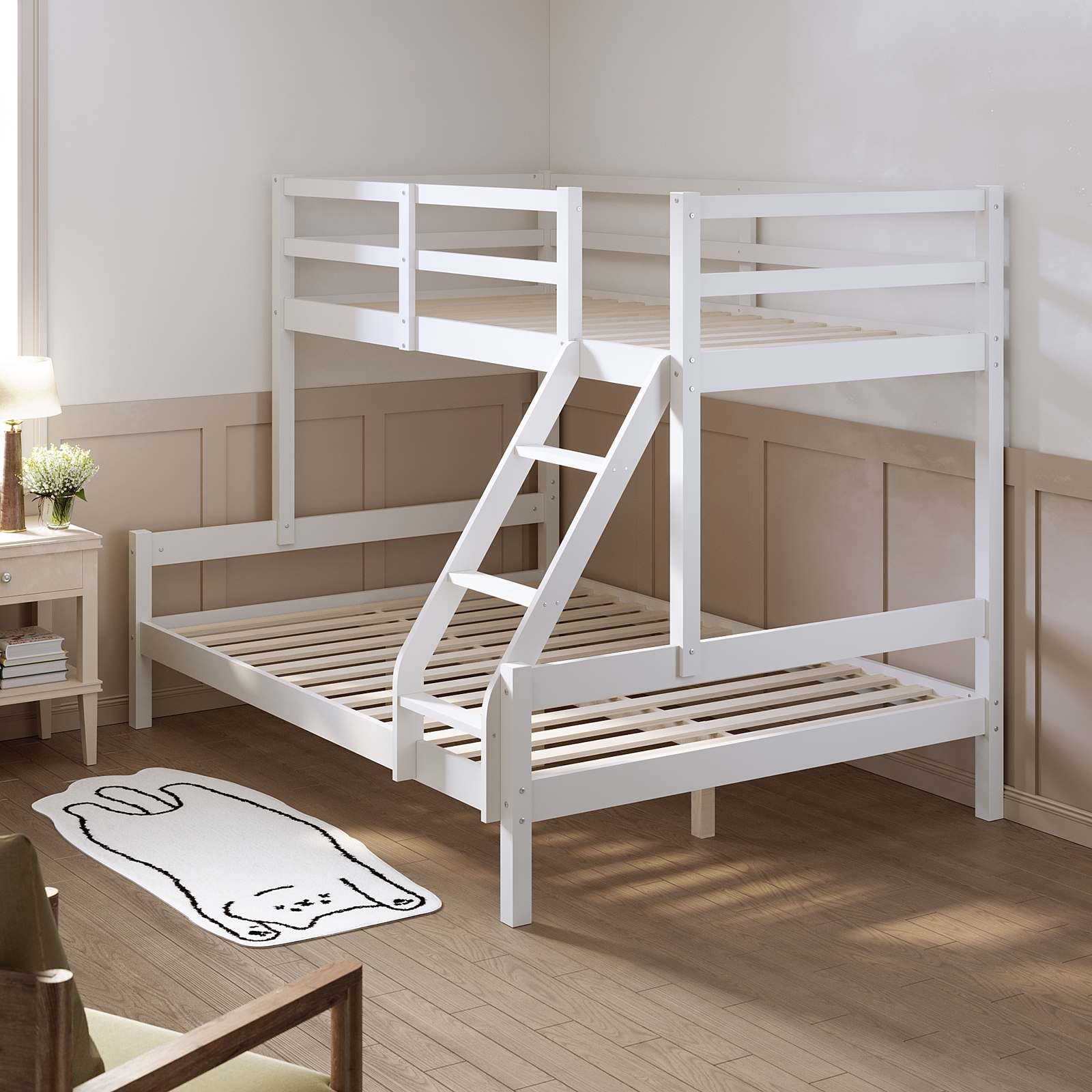 Solid Pine Wood Triple Bunk Bed 3ft Single 4ft6 Double Children White ...