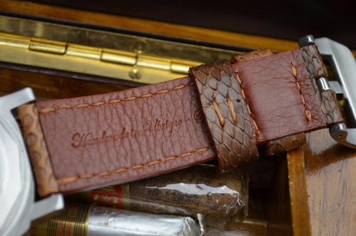 PULSERA DE RELOJ 26 24 22 MM MARRÓN TABACO REAL PITÓN HECHO A MANO PANERAI MA STRAP - Imagen 11 de 12
