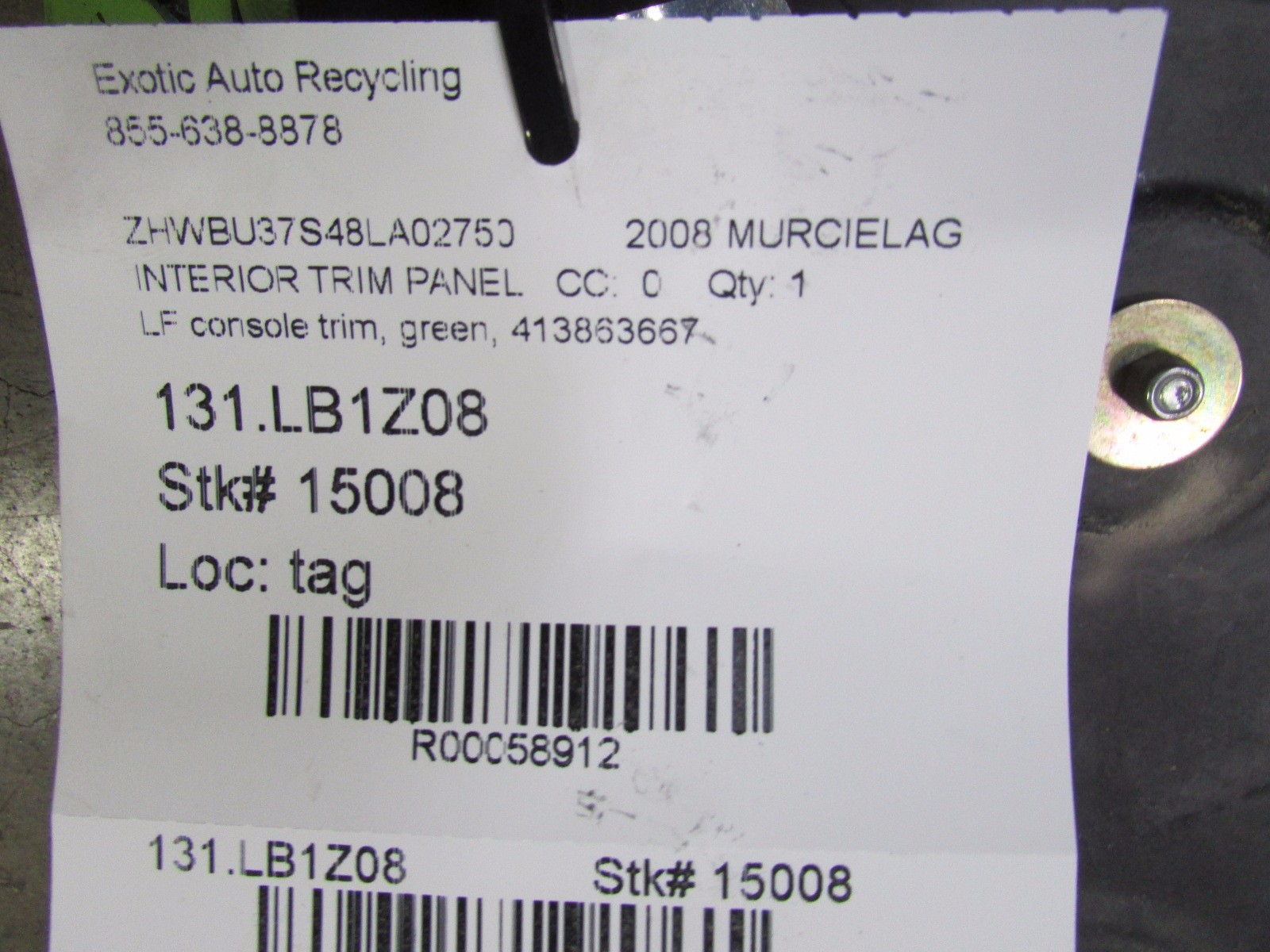 Lamborghini Murcielago LP640, LH Left Console Trim, Green, Used, P/N 413863667
