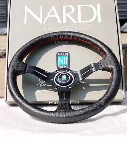 Volante deportivo NARDI 330MM 13' cono profundo 55 mm cuero genuino puntada roja - Imagen 3 de 24