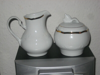  Royal RC - Porzellan weiss/gold Milchkännchen und Zuckerdose mit Goldrand 