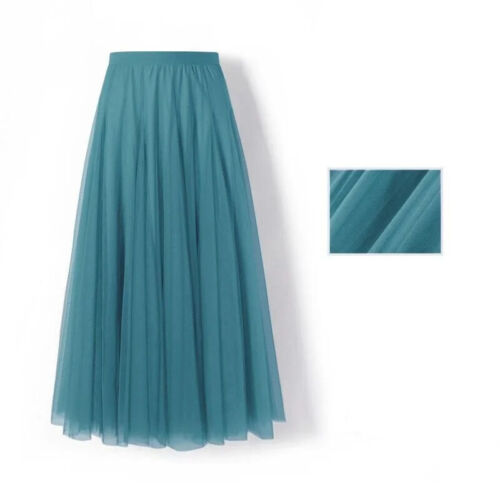 Damen Plissee Midi Rock Damen Elastisch Hohe Taille Netz Rock A-Linie Röcke - Bild 41 von 53