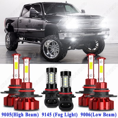 8000K LED Headlight & Fog Light Bulb Kit For Chevy Silverado 1500/2500HD/3500HD 2005-2006 - 6 Bulbs
