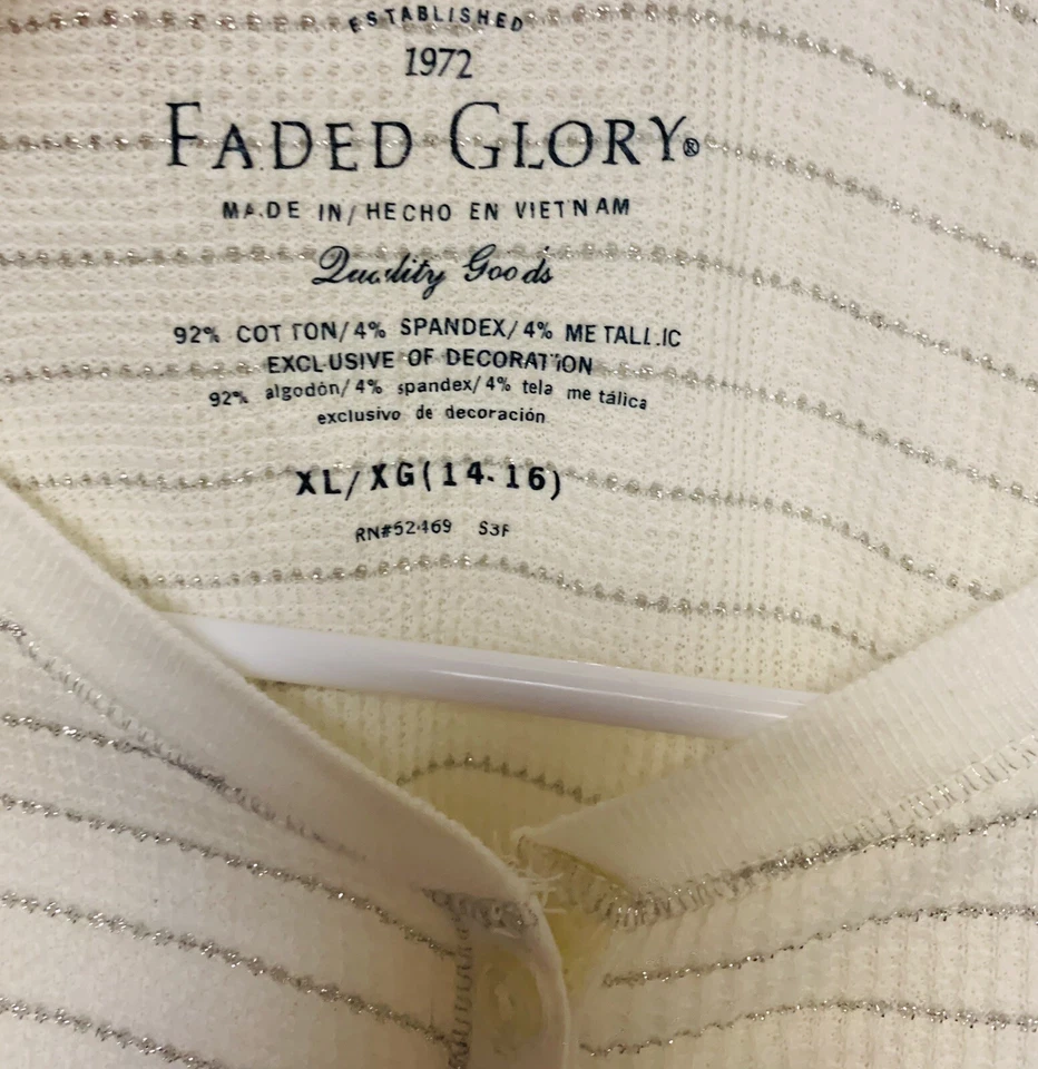 Camisa de manga larga Faded Glory Girls blanca con rayas negras talla XL 14/16  Foto 3 de 4