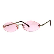 Skinny Oval Diamond Shape Sunglasses Womens Rimless Metal Frame Color Lens
