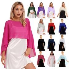 Damen Chiffon Stola Schal Poncho Cape asymmetrisches Oberteil Kleider Brautkleid