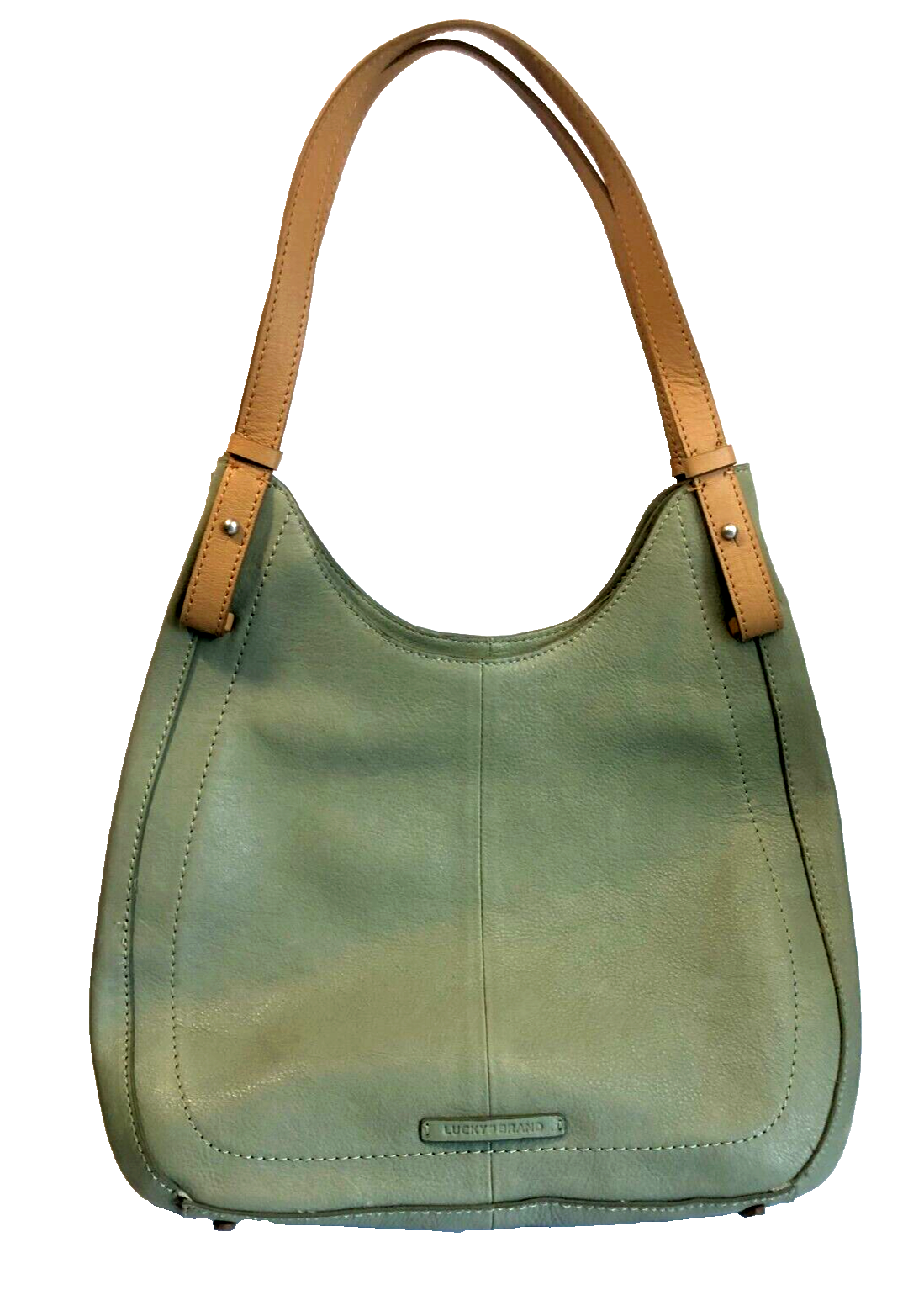 Lucky Brand Idah Leather Tote Handbag Sage Green 3 Compartment Sack