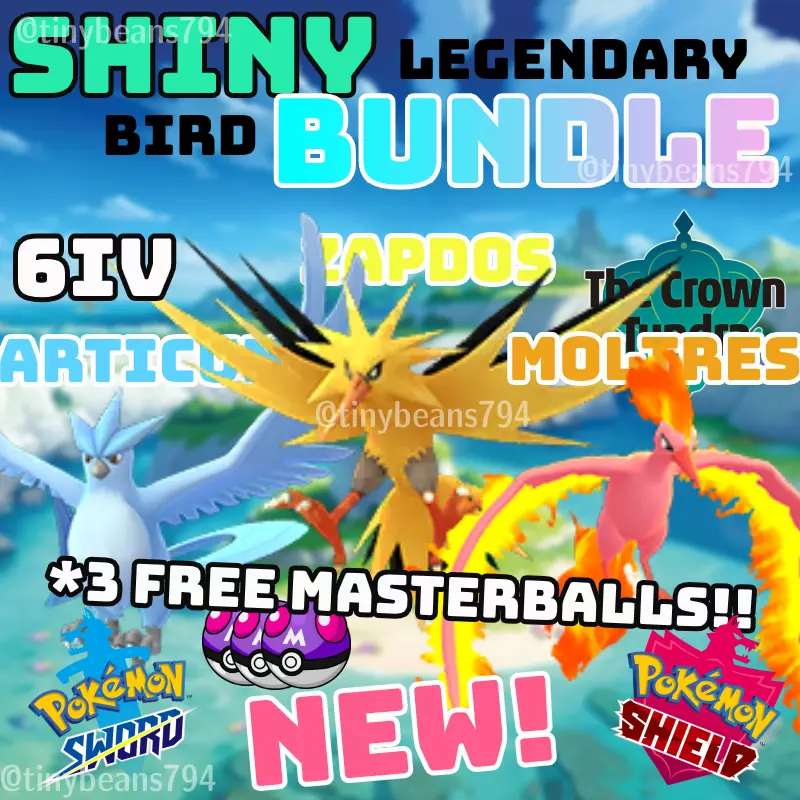 Shiny 6IV Articuno, Zapdos, and Moltres Legendary Birds Pokemon