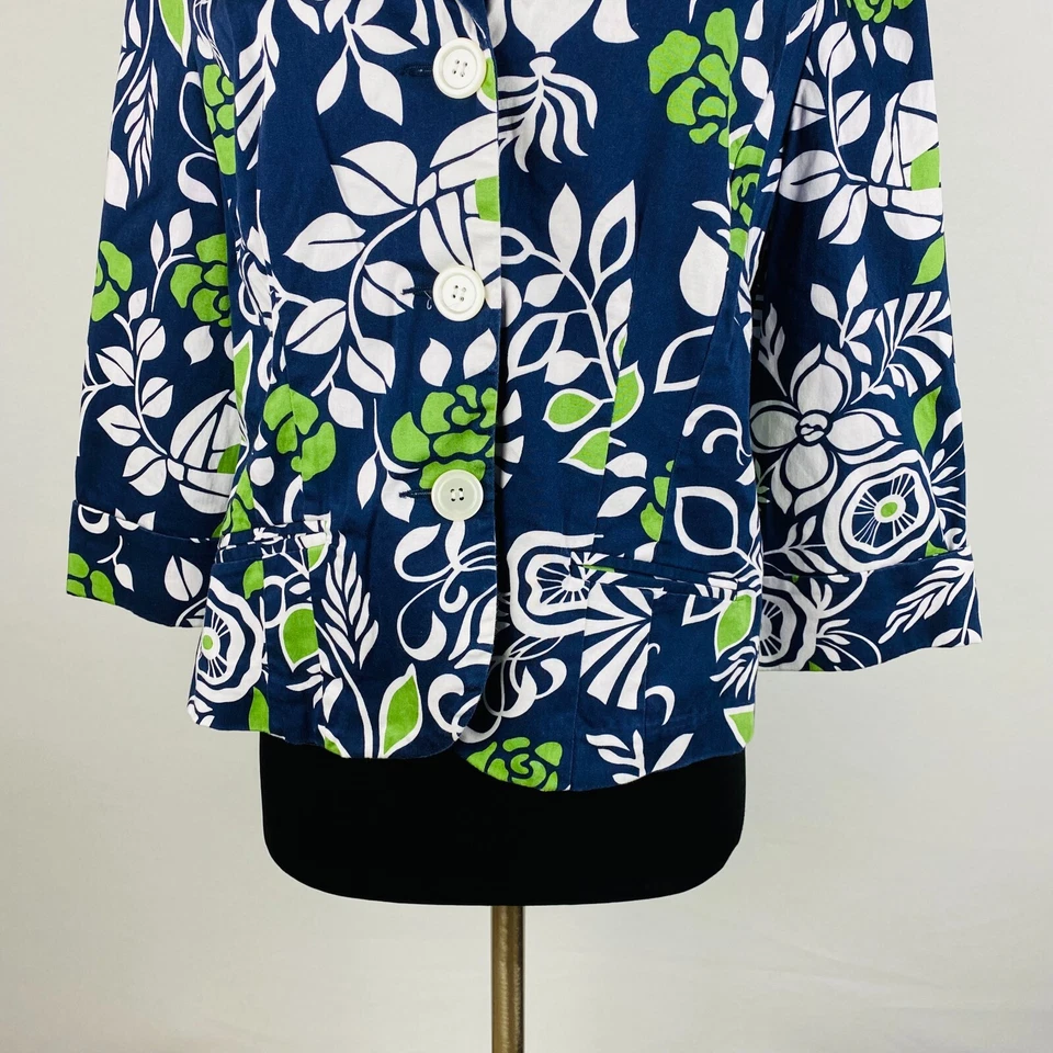 Jaqueta Blazer Dressbarn Feminina Grande L Branca Verde Marinho Floral Botão para Baixo - Imagem 3 de 4