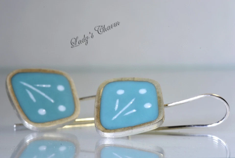 Brincos de prata turquesa modernos feitos à mão de designer de resina Quercus - Imagem 3 de 4