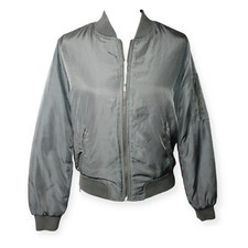 Kendall And Kylie Womens Small Olive Green Satin Bomber Jacket Full Zip Crop