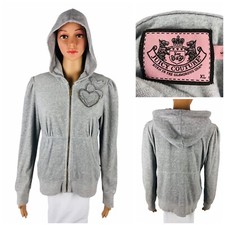 Juicy Couture Women XL Gray Velour Hood Jacket Y2K Spell Out Spell Out Full Zip