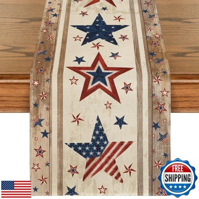 Artoid Mode Wood Stars Strip-Shaped Patriotic 4th of July Table Runner, Seaso