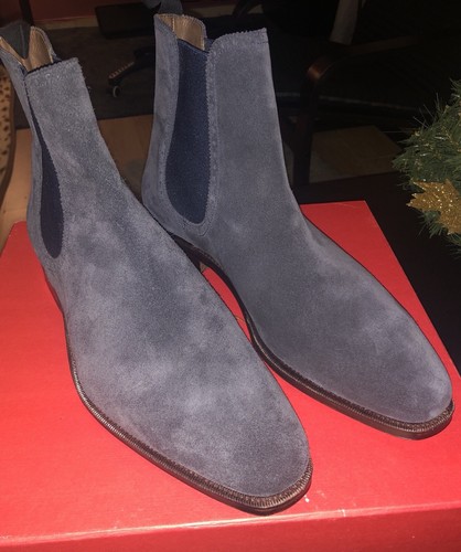 Carmina Suede Brogue Chelsea Boots Navy 