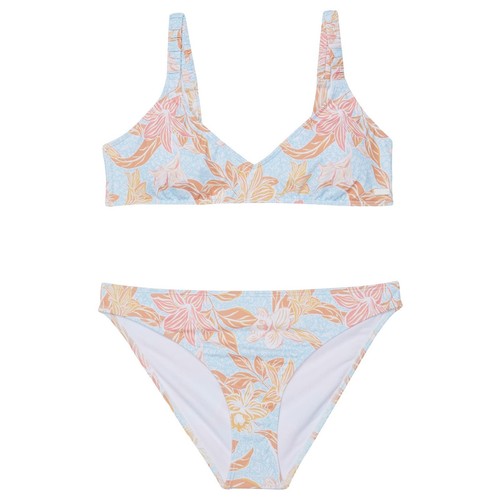 Roxy Girl Good Romance Athletic Swimsuit Set Sz 10 Orange Blue Floral Bikini NWT