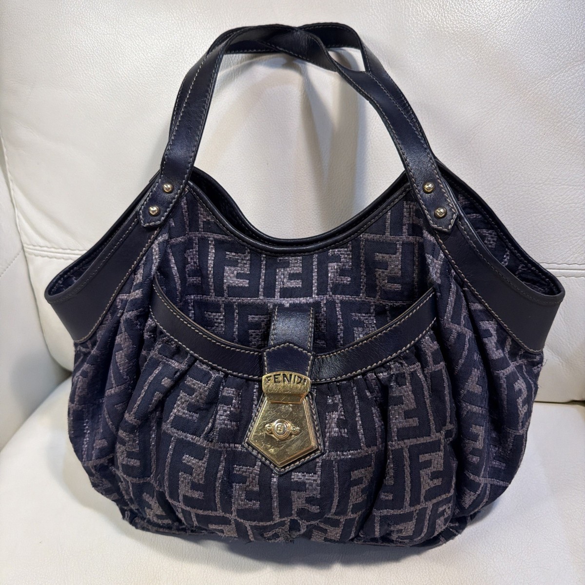 FENDI Zucca Navy Beach Tote Raffia And Leather Bag | eBay