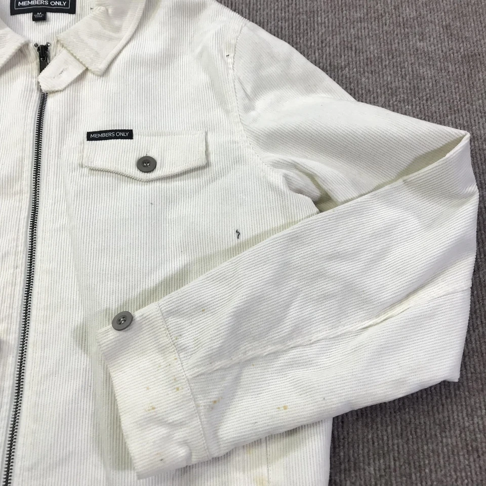 Members Only Jacket Mens Medium White Corduroy Zip Front Casual Coat Trucker - Image 4 of 4
