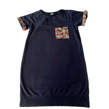 Upcycled Womens Navy Blue Shirt Dress Teacher Patchwork Pocket Raglan Sleeve S