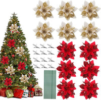 12 StüCk Weihnachten Glitzer Weihnachtsstern KüNstliche Blumen, Kunstblumen, Wei