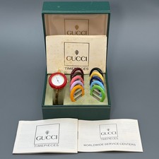  Near MINT Gucci Change Bezel 11 Colors White Gold Dial Women Watch Box
