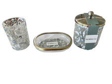 Morris & Co~Vanity/accessory Set~HONEYSUCKLE + TULIP~blue Floral~Glass~3 pcs~NWT