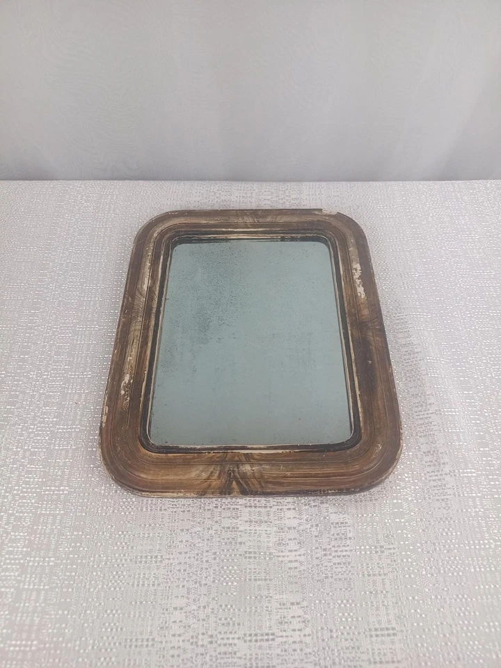 Espejo de pared antiguo Louis Philippe esquinas redondeadas siglo XIX 13x10 Foto 2 de 4