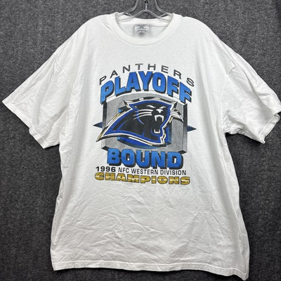 #ad Vintage Carolina Panthers Playoff Bound 1996 NFC Western Division Champs T Shirt $62.99