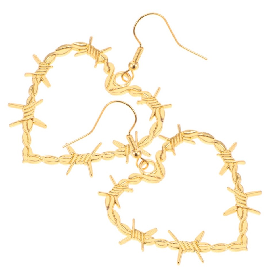 Barb Style Punk Style Golden Barbed Wire Heart Earrings Gothic Halloween Jewelry ...