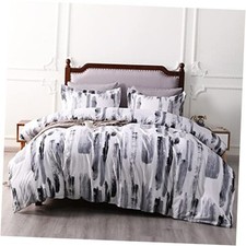 3 Pieces Ink Pattern Duvet Cover Set, Brushed Microfiber Full/Queen Light Grey
