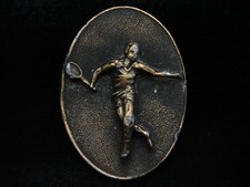 PA01157 VINTAGE 1970s  TENNIS PLAYER  SPORTS COMMEMORATIVE BRASSTONE BUCKLE
