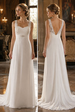 Moonlight Wedding Dress Ivory Gown 14 Chiffon Low V Back Beaded Column Ruffle