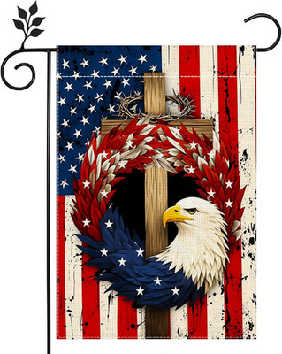 Patriotic Garden Flag 12X18 Inch Double Sided Burlap Watercolor Eagle Wreath & S
