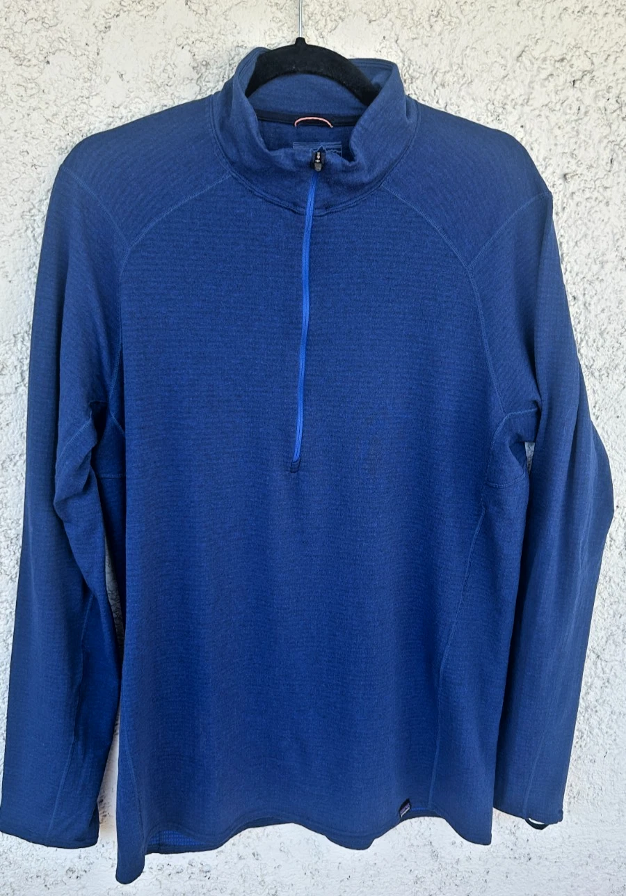 Patagonia Capilene 1/2 zip L Blue Polartec LS Crew Base Layer Thermal weight