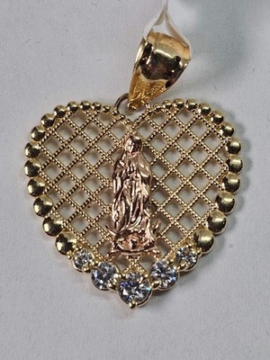 14K Gold Virgin Mary Heart Pendant - Dige Virgen de Guadalupe en forma de Corazo