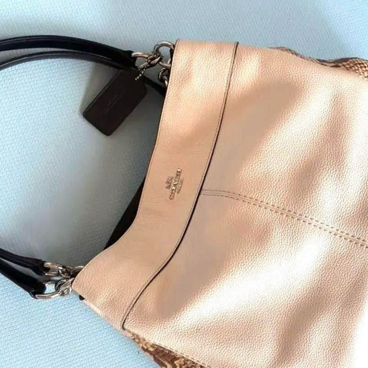COACH Hobo Bag Leather Python Pattern Beige 12a - image 1