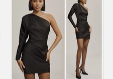 BHLDN New Black Satin One Shoulder Cocktail Dress NWT Sz 16