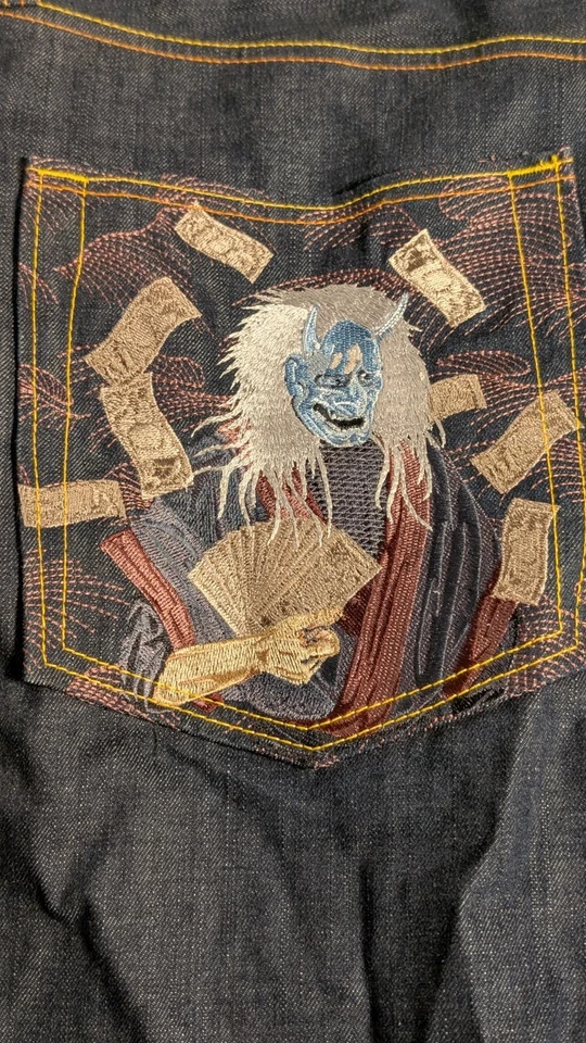 Pantalones Cortos Jeans Akasaru RMC Mono Rojo De Colección Y2K Para Hombre Talla 42 Lavado Oscuro Foto 3 de 4