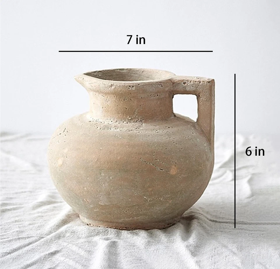 Rustic Weathered Ceramic Vase with Handle, Handcrafted Clay Jug, Vintage Dist... - Image 4 of 4