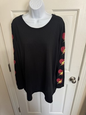 2X  Torrid Black Bolt Heart Graphic Long Sleeve Tee Slim Fit Lightening Knit NEW