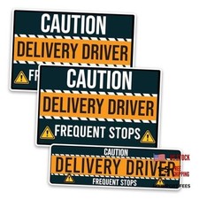 Caution Frequent Stops Delivery Driver - Black/Yellow - 8x12 3x10 - 3 Pack