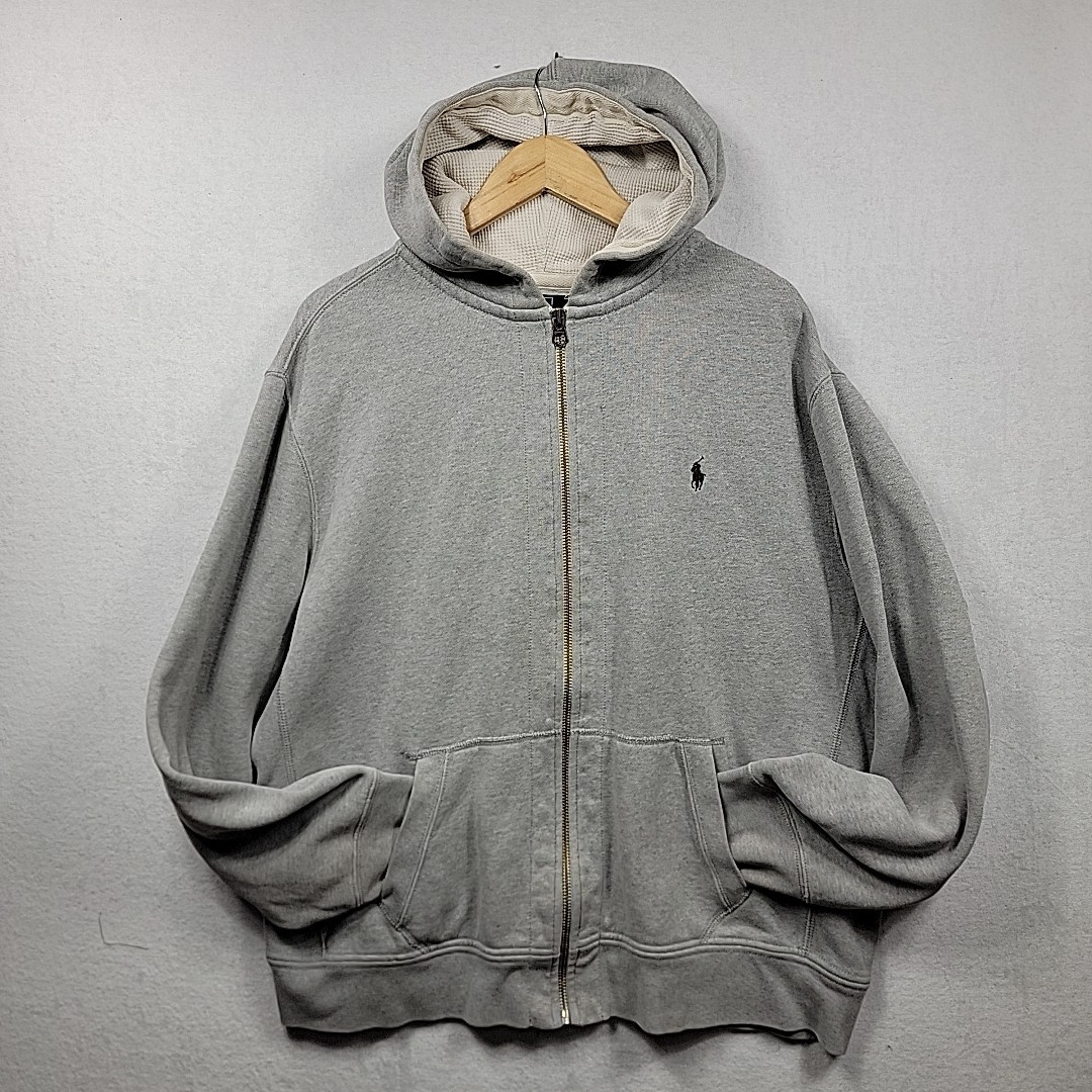 Polo Ralph Lauren Felpa con Cappuccio Uomo XXL Grigio Full Zip Felpa Termica Preppy Pony